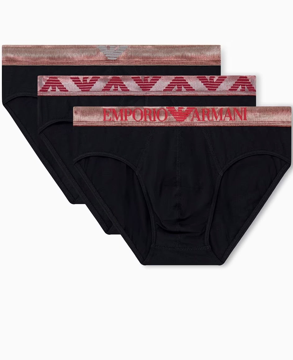 SET DI TRE SLIP IN COTONE CON ELASTICO LOGATO LUCIDO