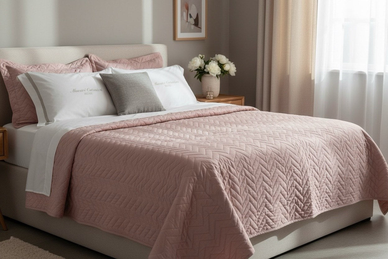 Copriletto trapuntato matrimoniale maestri cotonieri home raso cotone rosa antico
