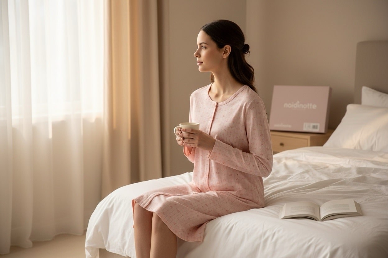 Camicia da notte manica lunga noi di notte jersy di cotone rosa pallido