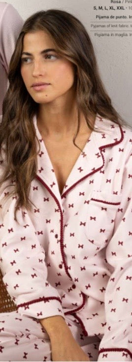 Pigiama donna ADMANS aperto con fiocchi caldo cotone