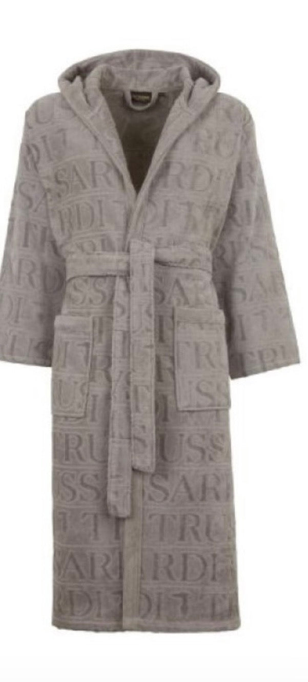 Accappatoio Overlogo ! Trussardi Unisex Con Cappuccio In Pura Spugna Di Cotone -Eleganza E Stile