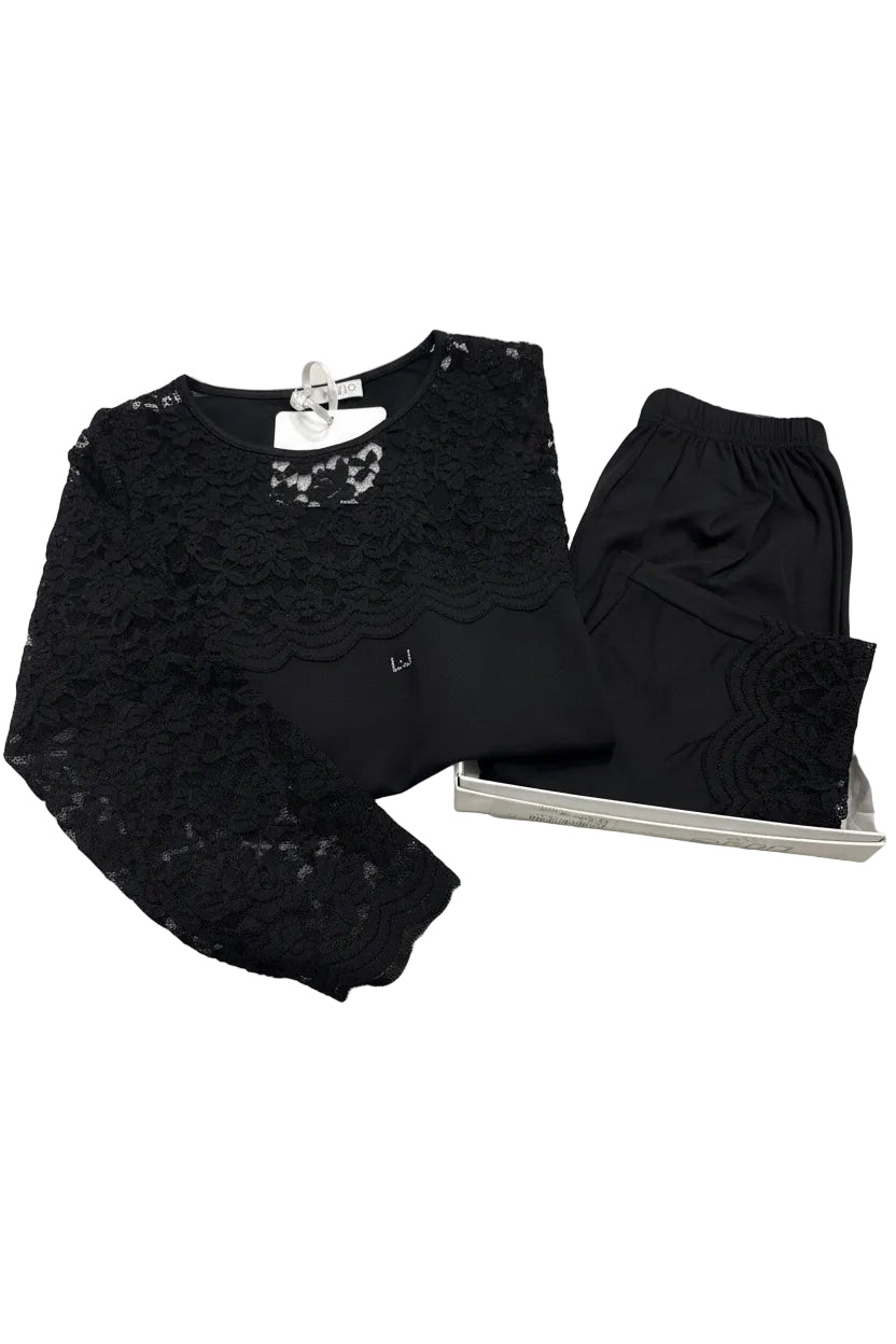 Pigiama Liu Jo donna viscosa manica lunga gamba lunga manica tutta in pizzo nero