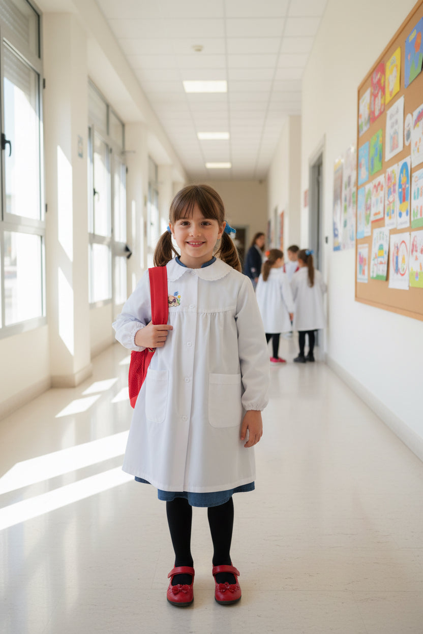 Grembiule bambina scuola cotone  con bottoni siggi