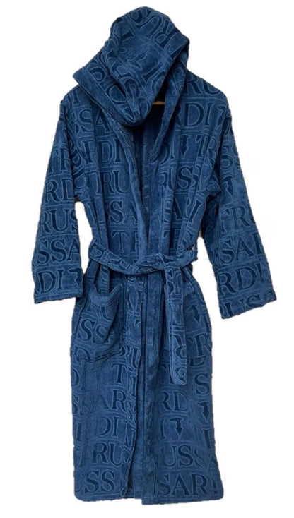 Accappatoio Overlogo ! Trussardi Unisex Con Cappuccio In Pura Spugna Di Cotone -Eleganza E Stile