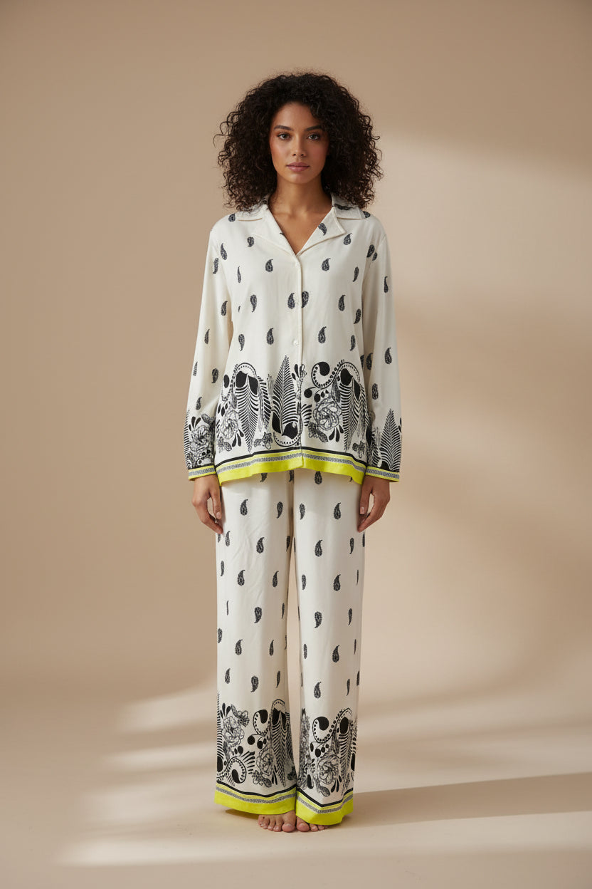 Pigiama donna Gisela aperto avanti pantalone palazzo caldo cotone