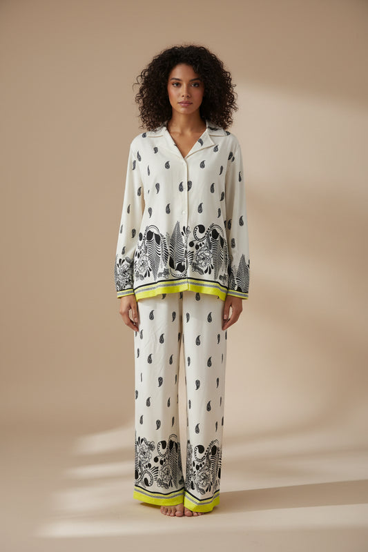 Pigiama donna Gisela aperto avanti pantalone palazzo caldo cotone