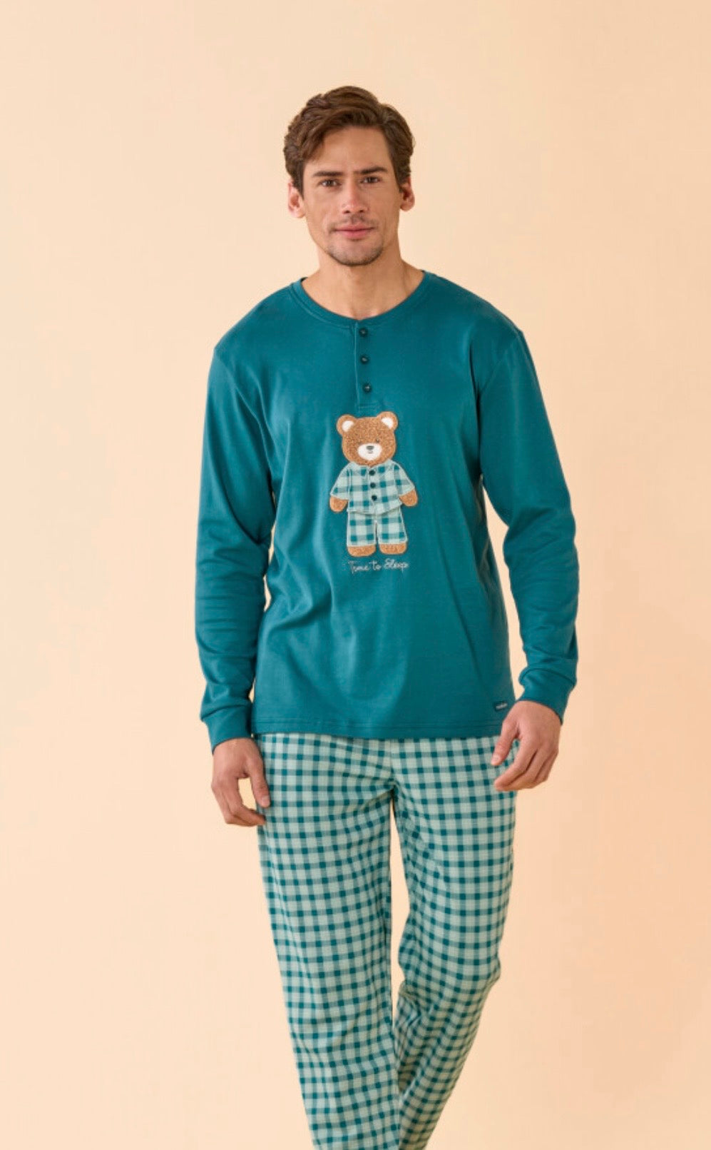 Pigiama uomo invernale in caldo cotone articolo Tartan Party. - Verde