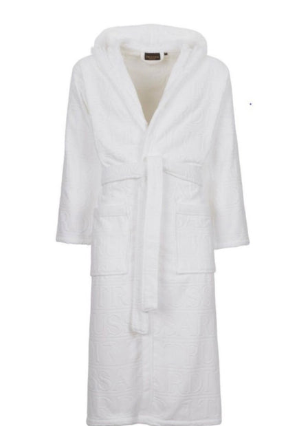 Accappatoio Overlogo ! Trussardi Unisex Con Cappuccio In Pura Spugna Di Cotone -Eleganza E Stile