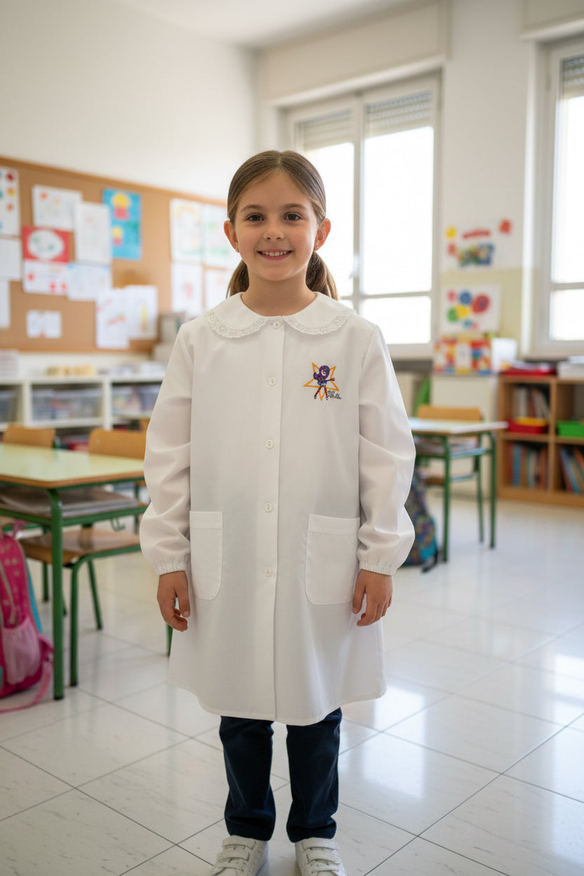 Grembiule bambina scuola cotone con bottoni tutto scuola