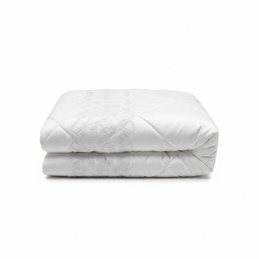 Trapunta matrimoniale coconuda colore bianco raso con pizzo