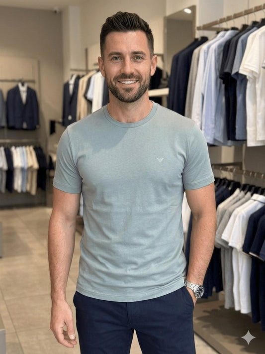 T shirt Beachwear emporio Armani colore azzurro polvere
