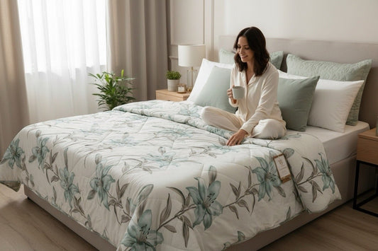 Copriletto trapuntato maestri cotonieri home 2pz raso cotone verde Tiffany e bianco