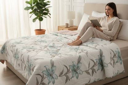 Copriletto trapuntato maestri cotonieri home 2pz raso cotone verde Tiffany e bianco