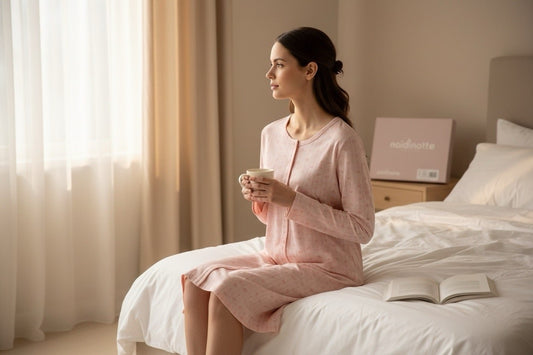 Camicia da notte manica lunga noi di notte jersy di cotone rosa pallido